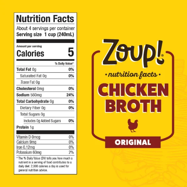 Nutritional information for Chicken Broth. Full details available in the table below.