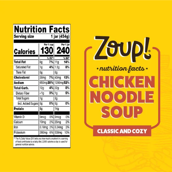 Nutritional information for Chicken Noodle Soup. Full details available in the Nutrition Facts table on this page.