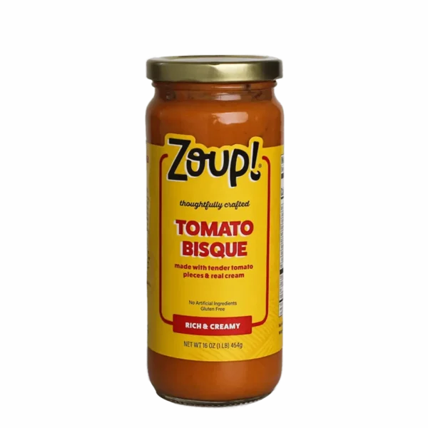 Zoup thoughtfully crafted tomato bisque. Made with tender tomato pieces and real cream. No artificial ingredients and gluten free. Rich and creamy. Net weight 16oz (1lb) 454g